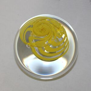 Iris Bohemia Crystal Art Paperweight Yellow Swirls Glass Handmade 12.25" Vintage